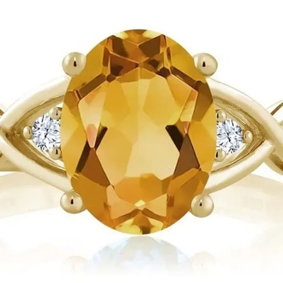 18K Yellow Gold and 925 Sterling Silver with Yellow Citrine and White Topaz Ring